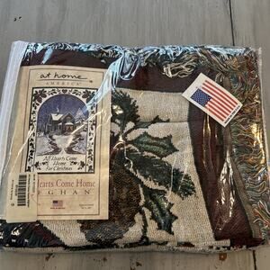 NEW At Home America Christmas Tapestry Blanket All Hearts Come Home 50”x60”